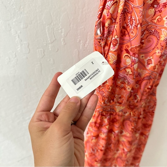 Outerknown Pink Orange Ruffle Tier High Neck Split Strap Maxi Dress Floral Sz 2 - Picture 6 of 8